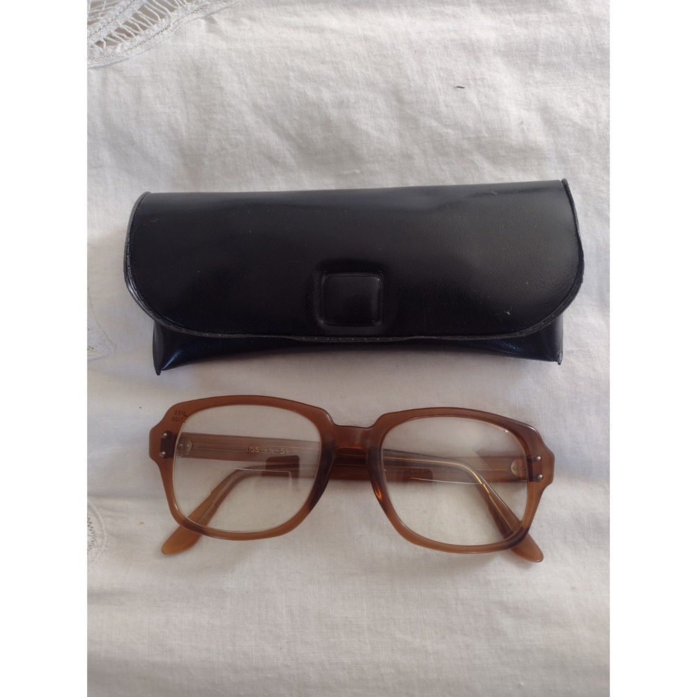Vtg Glasses Frame Brown USS 4 1/2-5 3/4  Unisex Eyeglasses Frame Military 60s 70